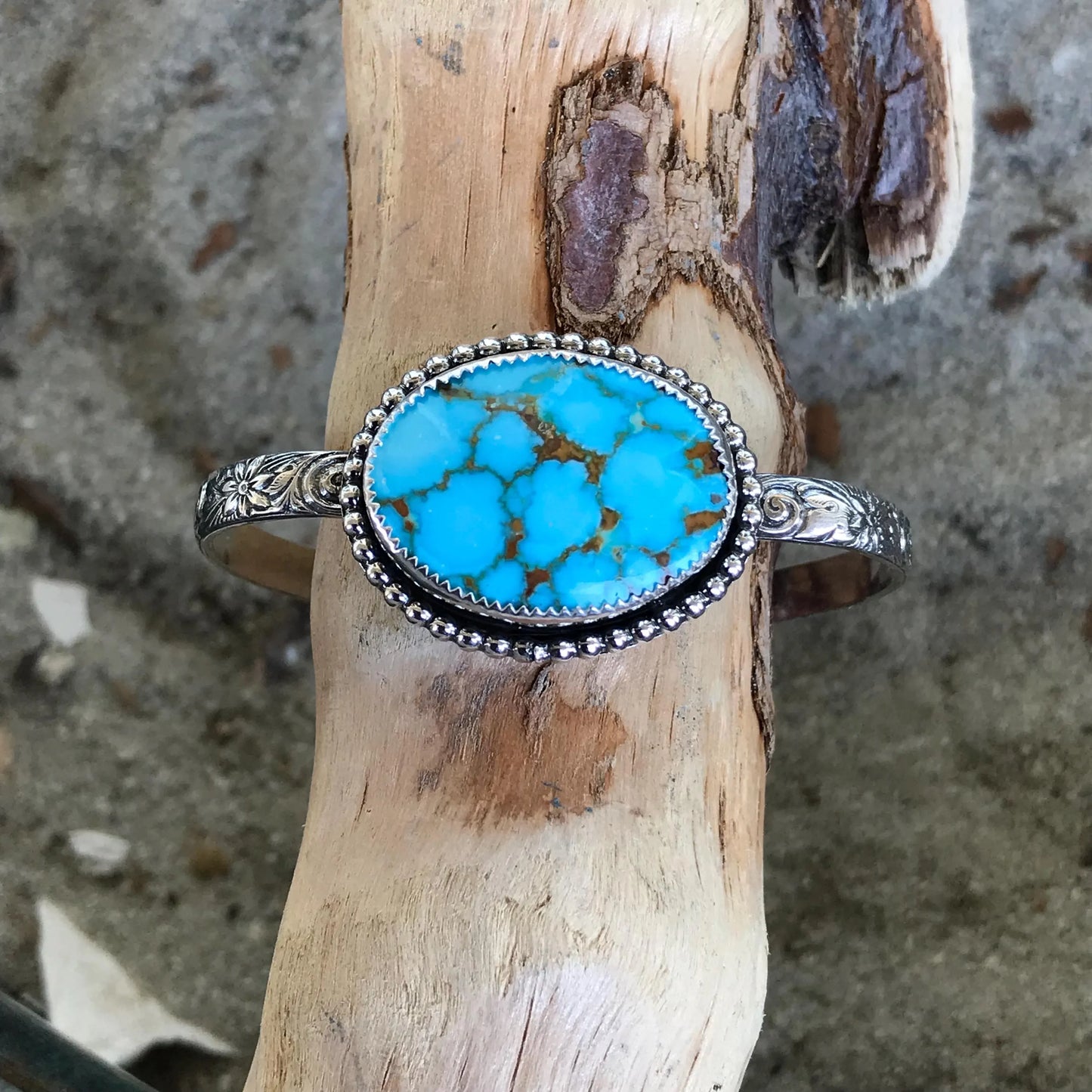 High Grade Kingman Spider Web Turquoise Cuff Bracelet