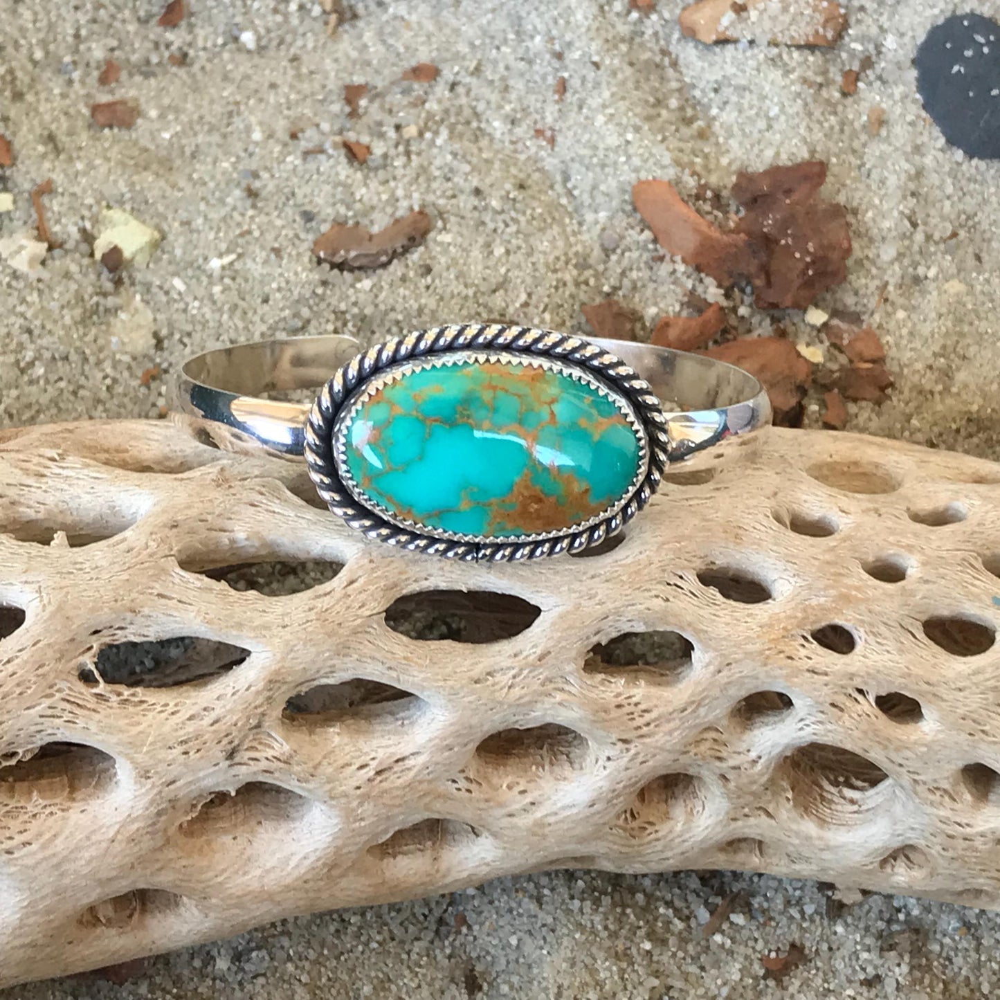 High Grade Golden Web Kingman Turquoise Cuff Bracelet