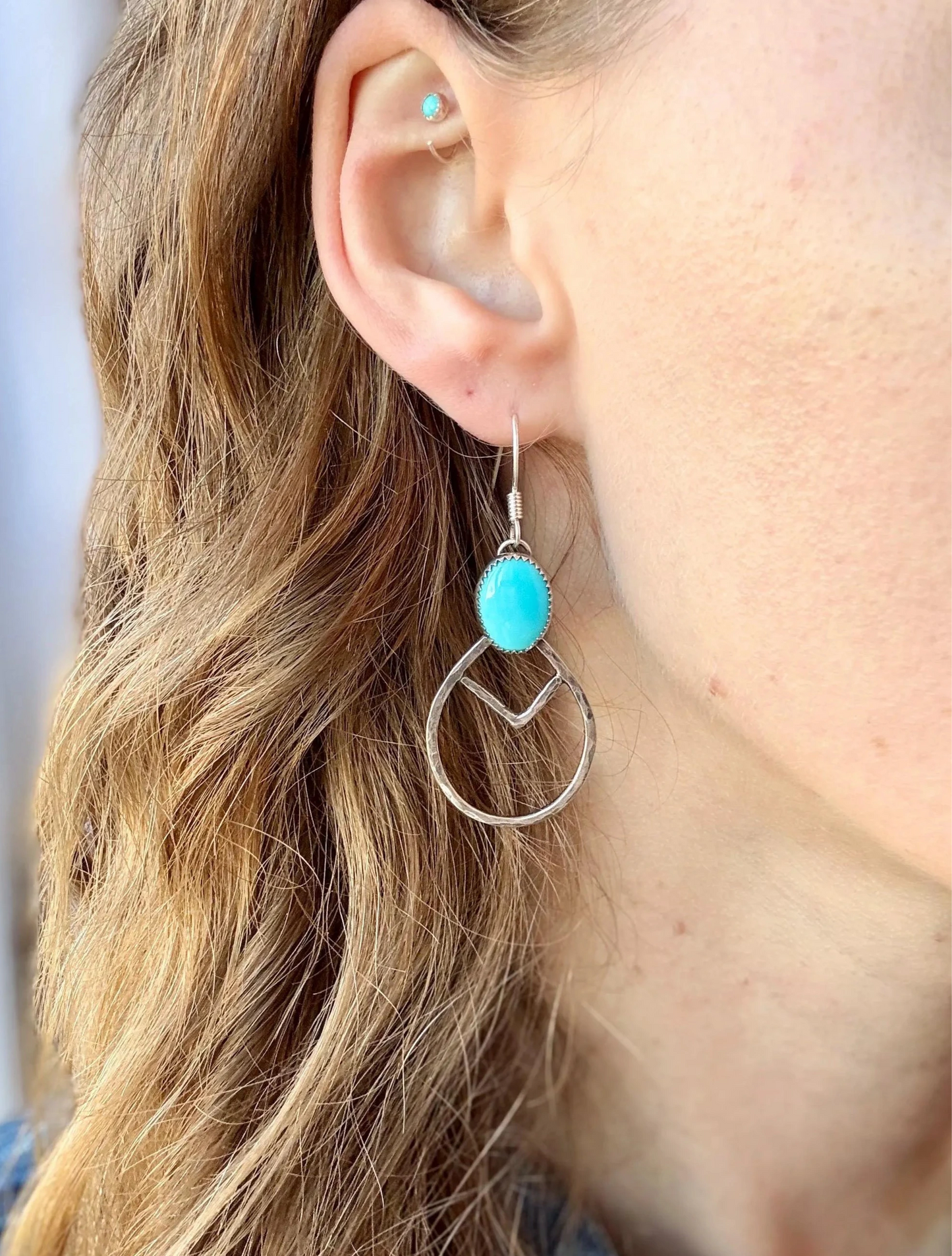 Egyptian Turquoise Sterling Silver Teardrop Hoop Earrings