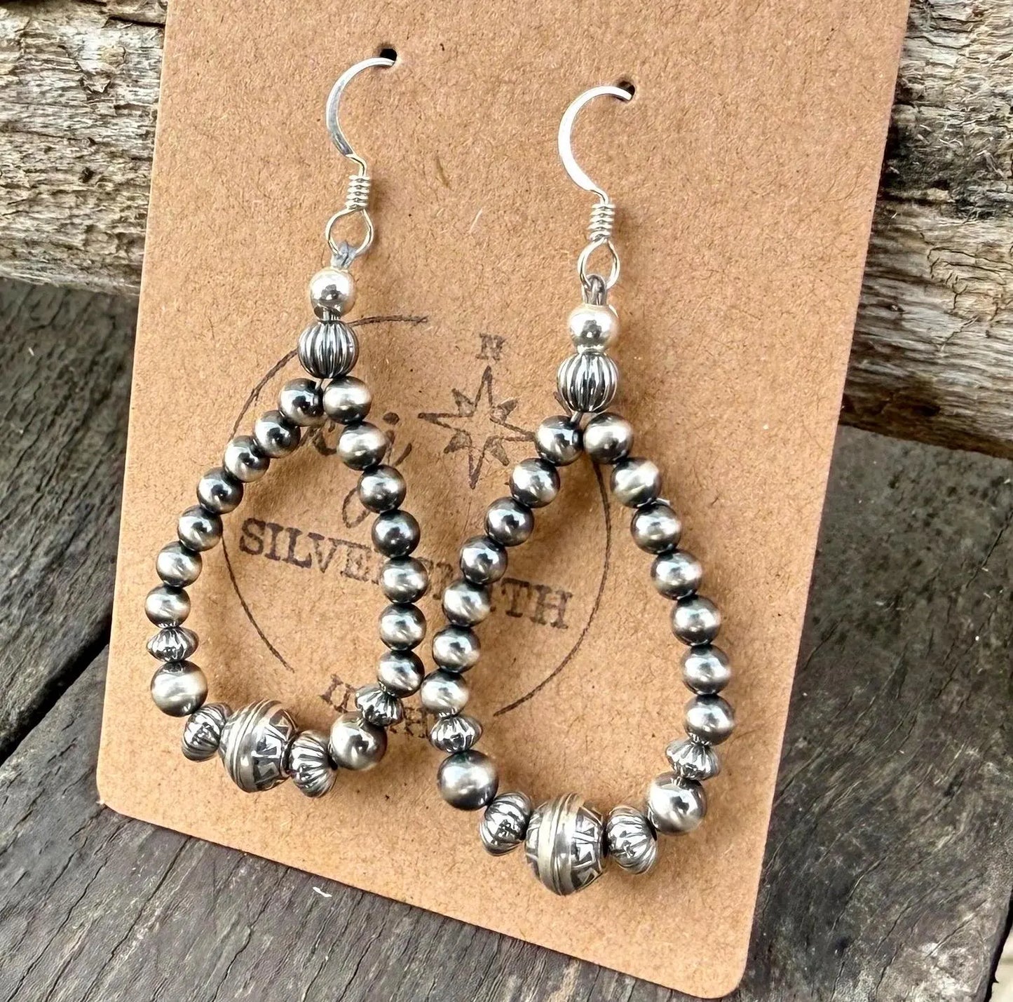 Silver Pearl Navajo Style Beaded Dangle Earrings