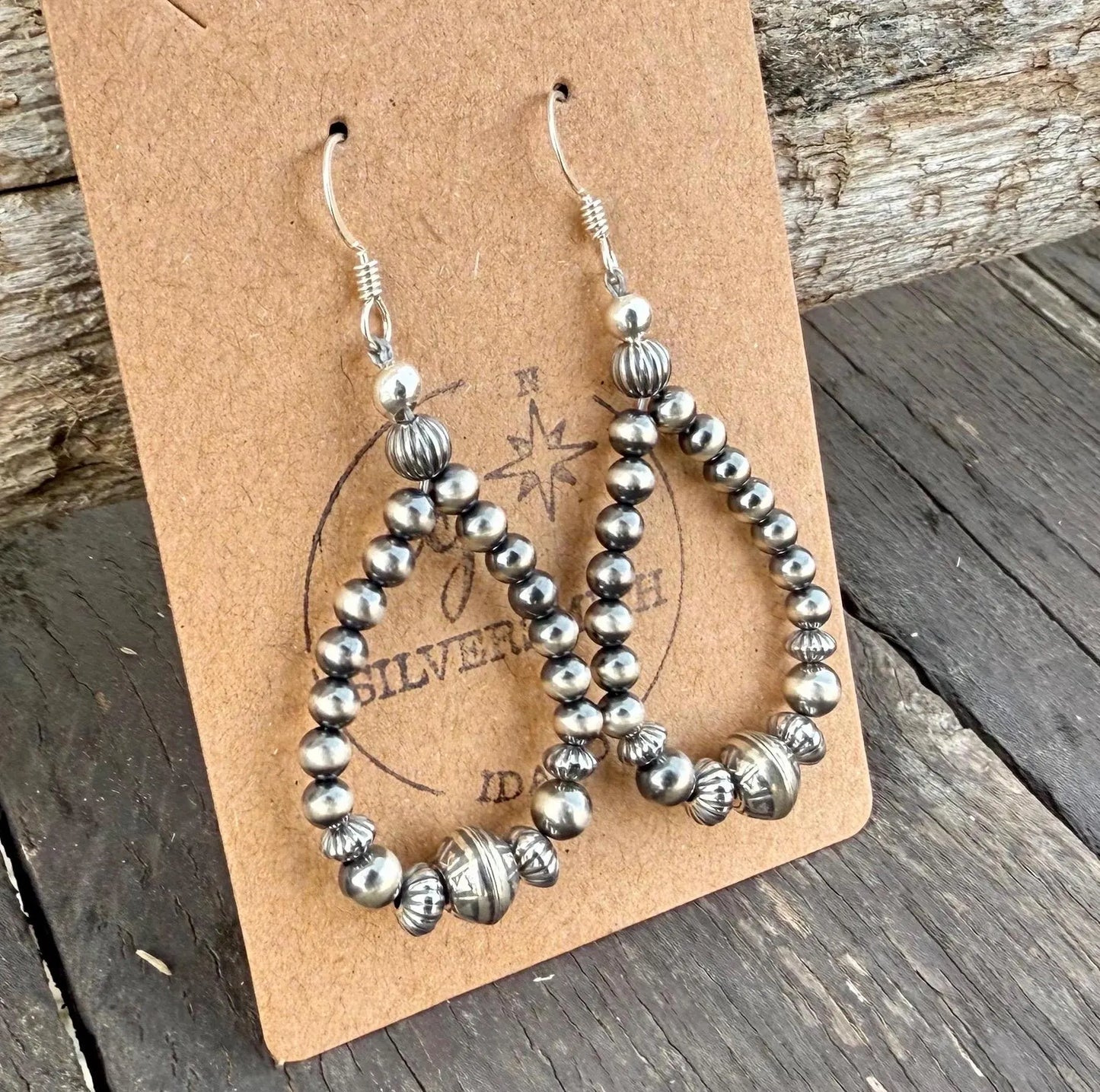 Silver Pearl Navajo Style Beaded Dangle Earrings