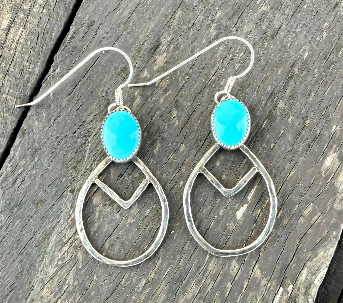 Egyptian Turquoise Sterling Silver Teardrop Hoop Earrings