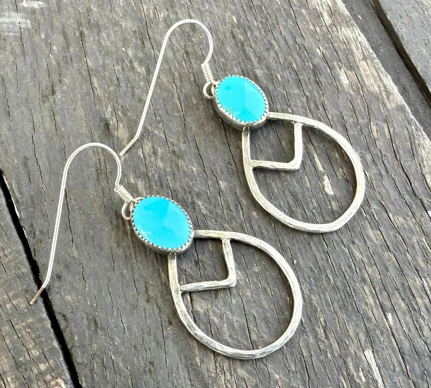 Egyptian Turquoise Sterling Silver Teardrop Hoop Earrings