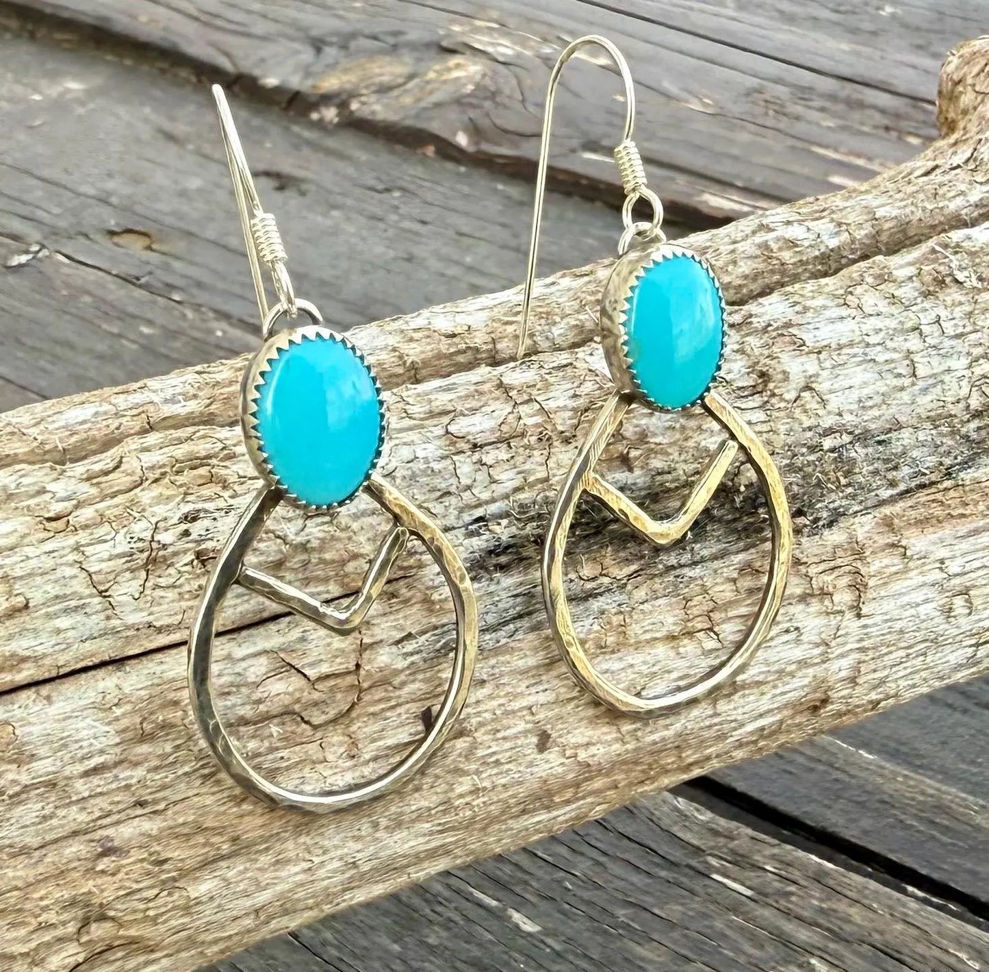 Egyptian Turquoise Sterling Silver Teardrop Hoop Earrings