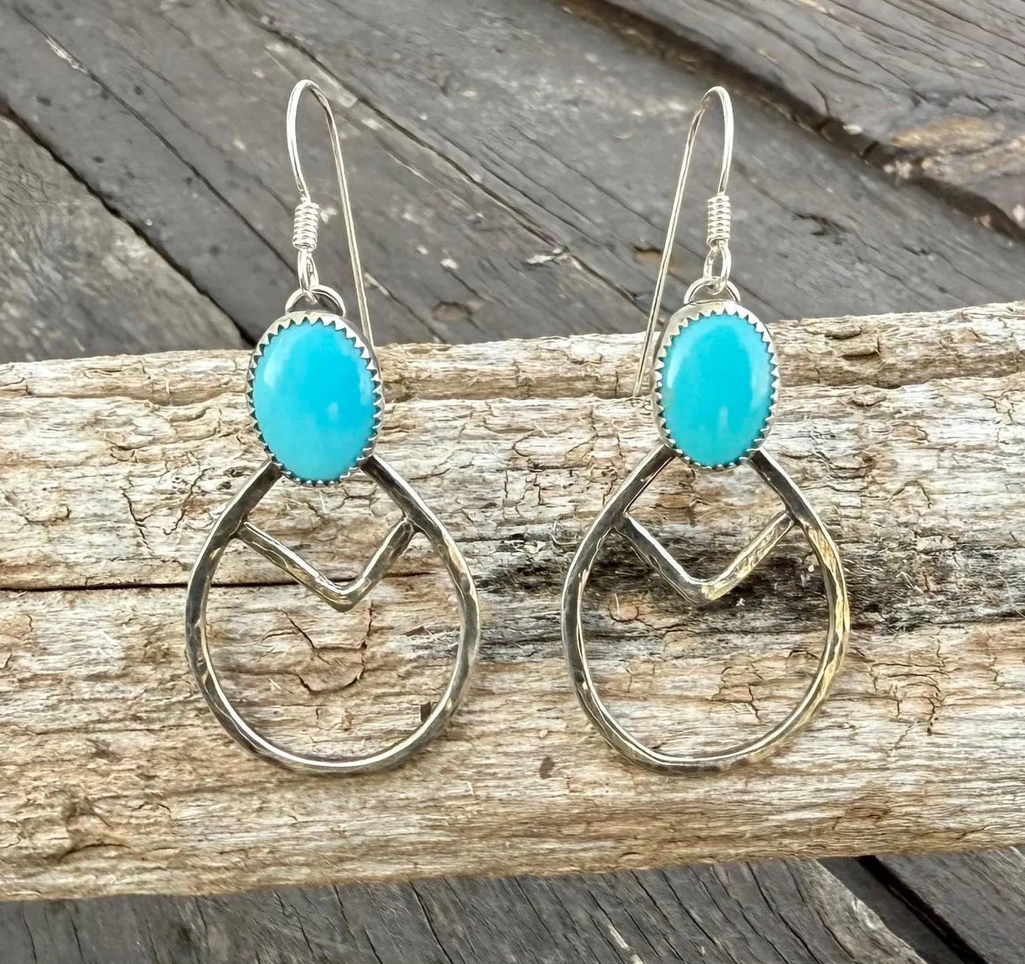 Egyptian Turquoise Sterling Silver Teardrop Hoop Earrings