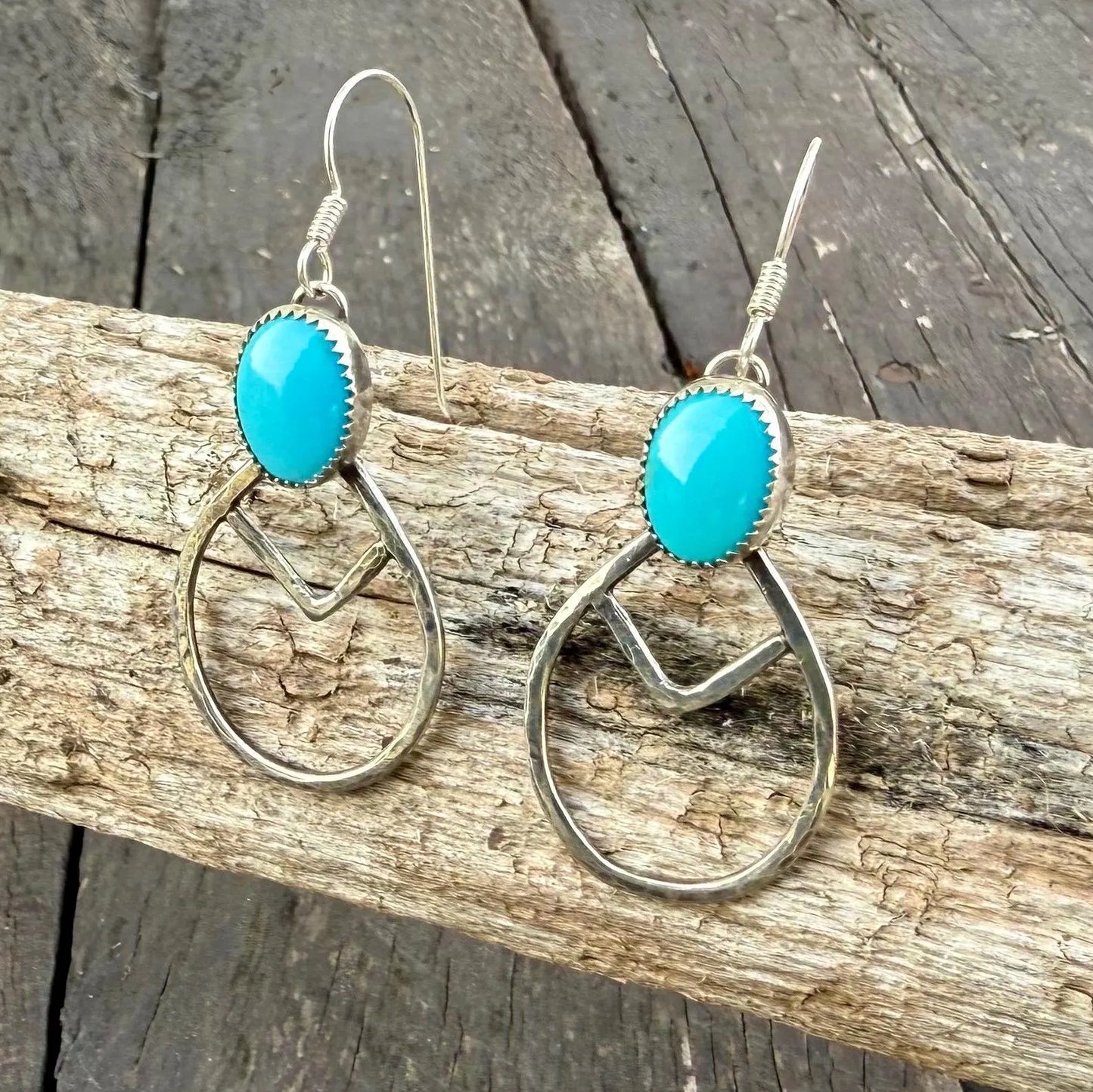 Egyptian Turquoise Sterling Silver Teardrop Hoop Earrings