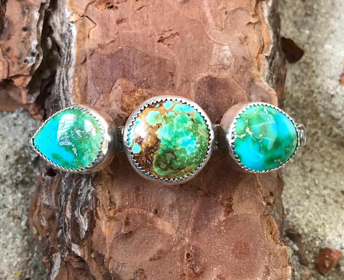 Sierra Bella and Sonoran Mountain Turquoise Triple Stone Cuff Bracelet