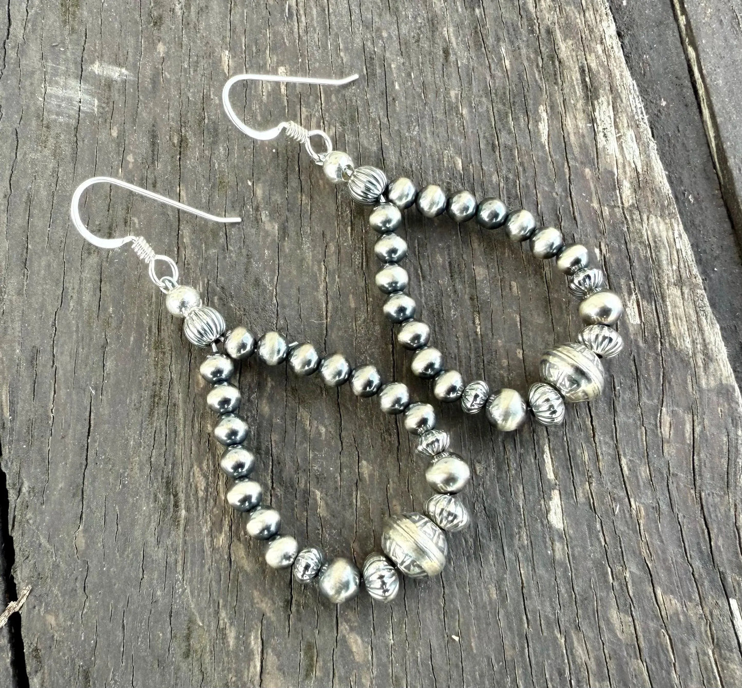 Silver Pearl Navajo Style Beaded Dangle Earrings