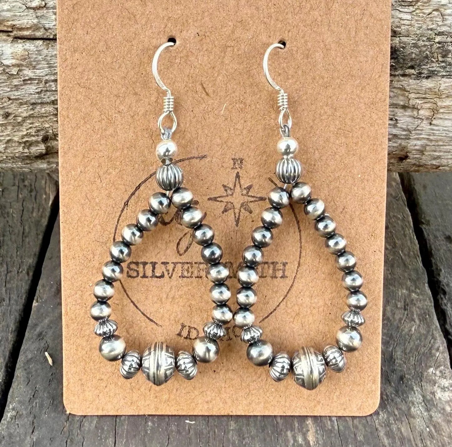 Silver Pearl Navajo Style Beaded Dangle Earrings