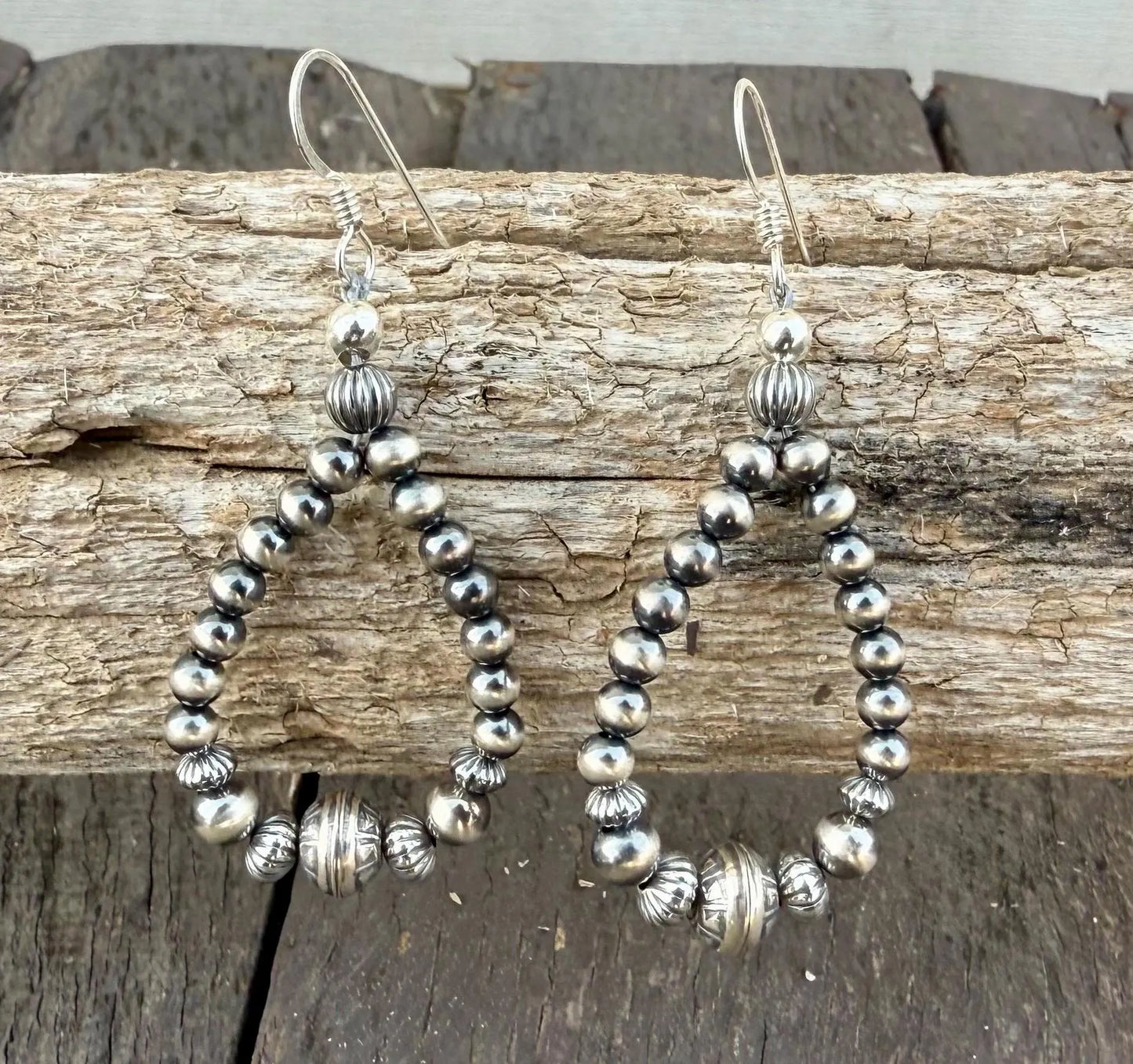 Silver Pearl Navajo Style Beaded Dangle Earrings