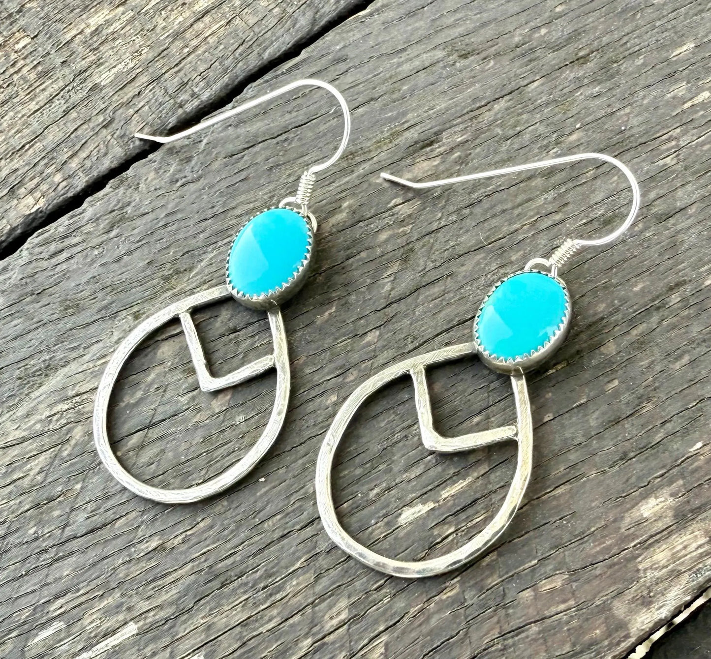 Egyptian Turquoise Sterling Silver Teardrop Hoop Earrings