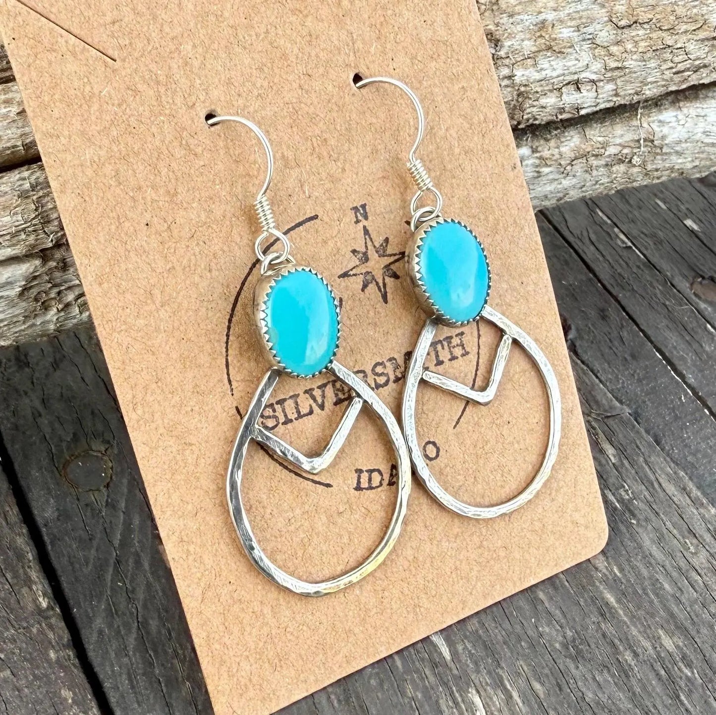 Egyptian Turquoise Sterling Silver Teardrop Hoop Earrings