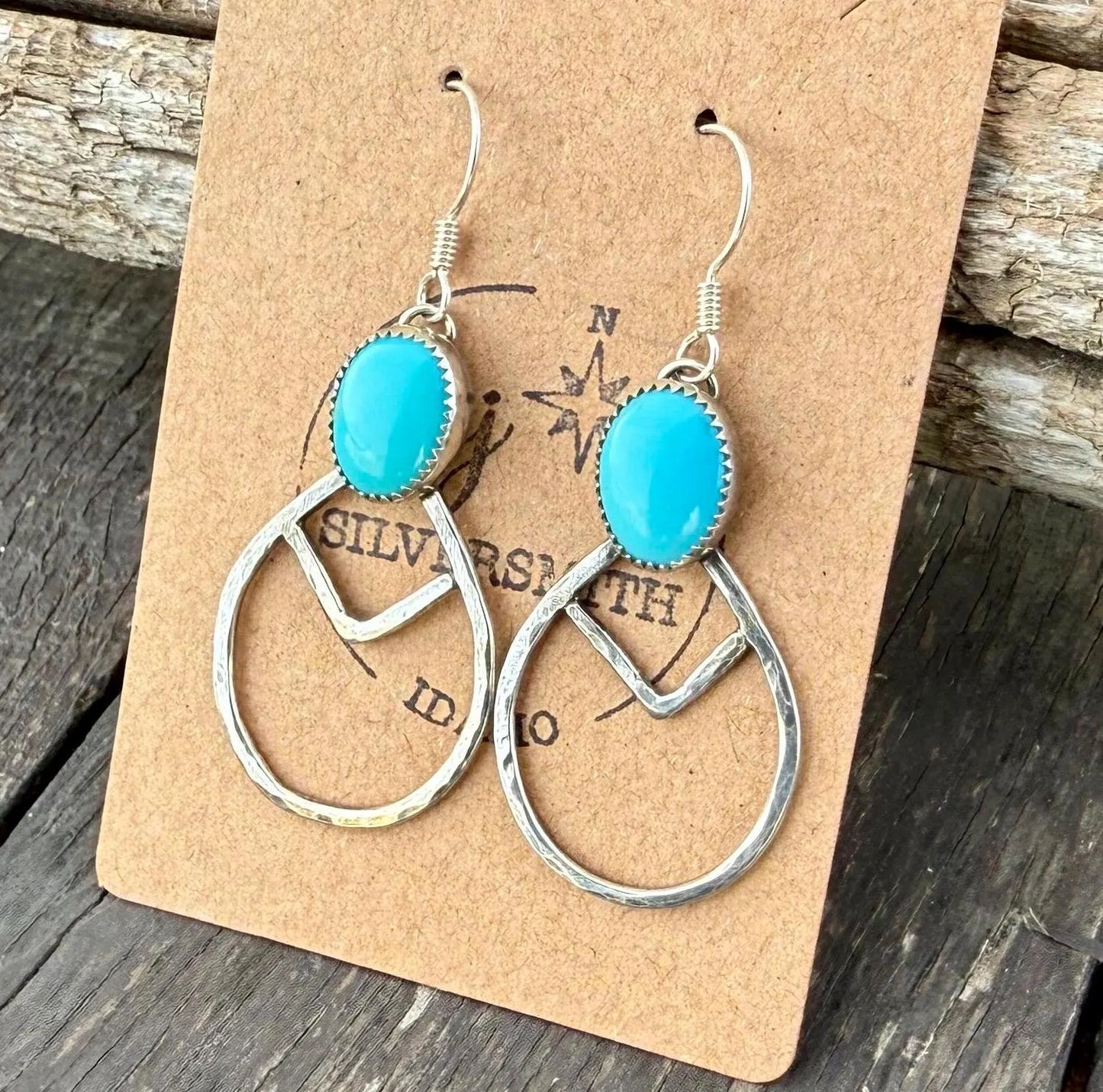 Egyptian Turquoise Sterling Silver Teardrop Hoop Earrings