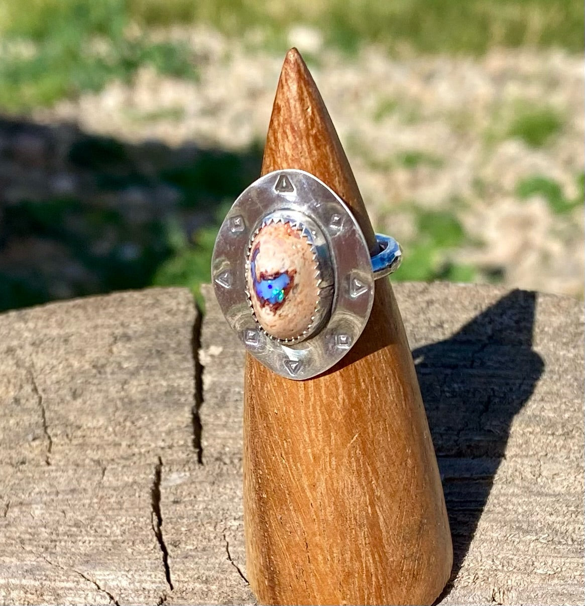 Mexican Fire Opal Stamped Ring