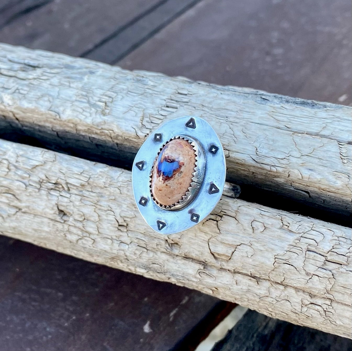 Mexican Fire Opal Stamped Ring