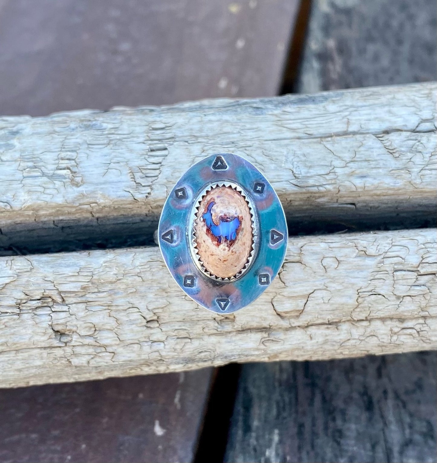 Mexican Fire Opal Stamped Ring