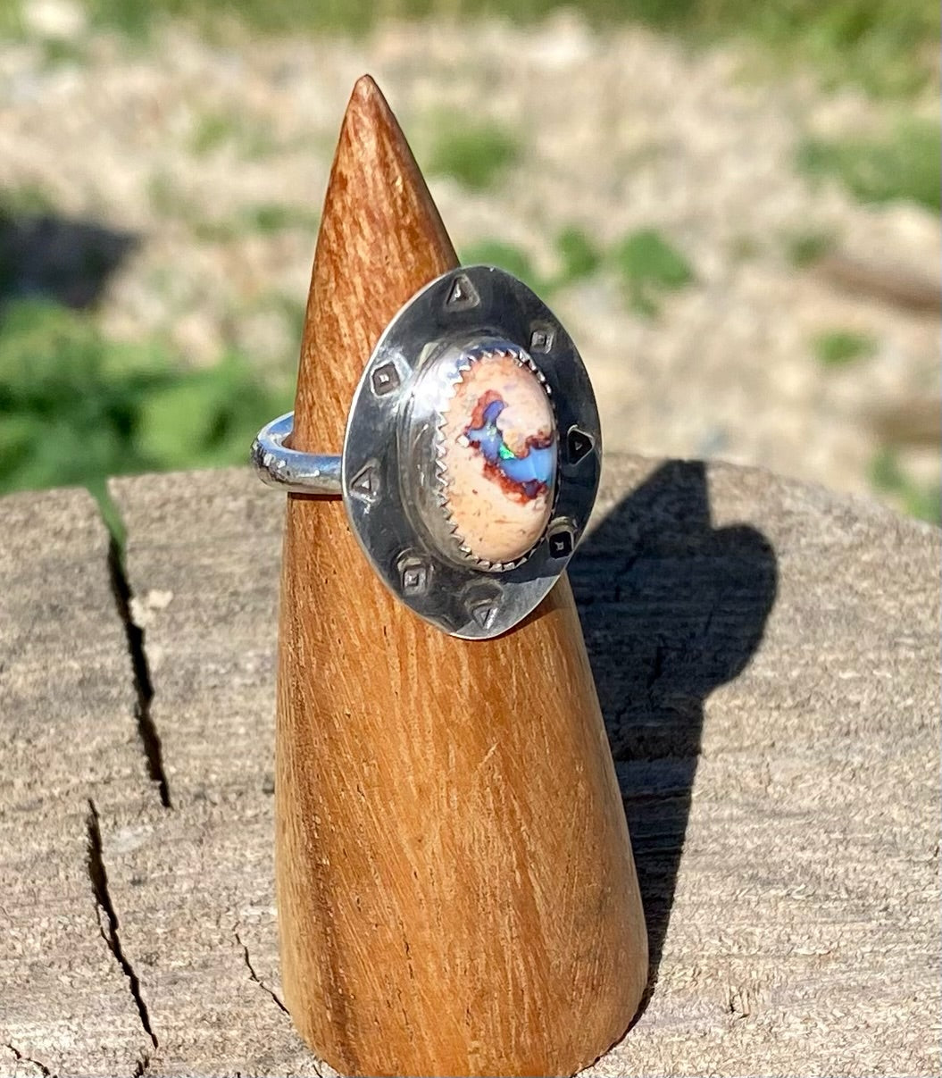 Mexican Fire Opal Stamped Ring