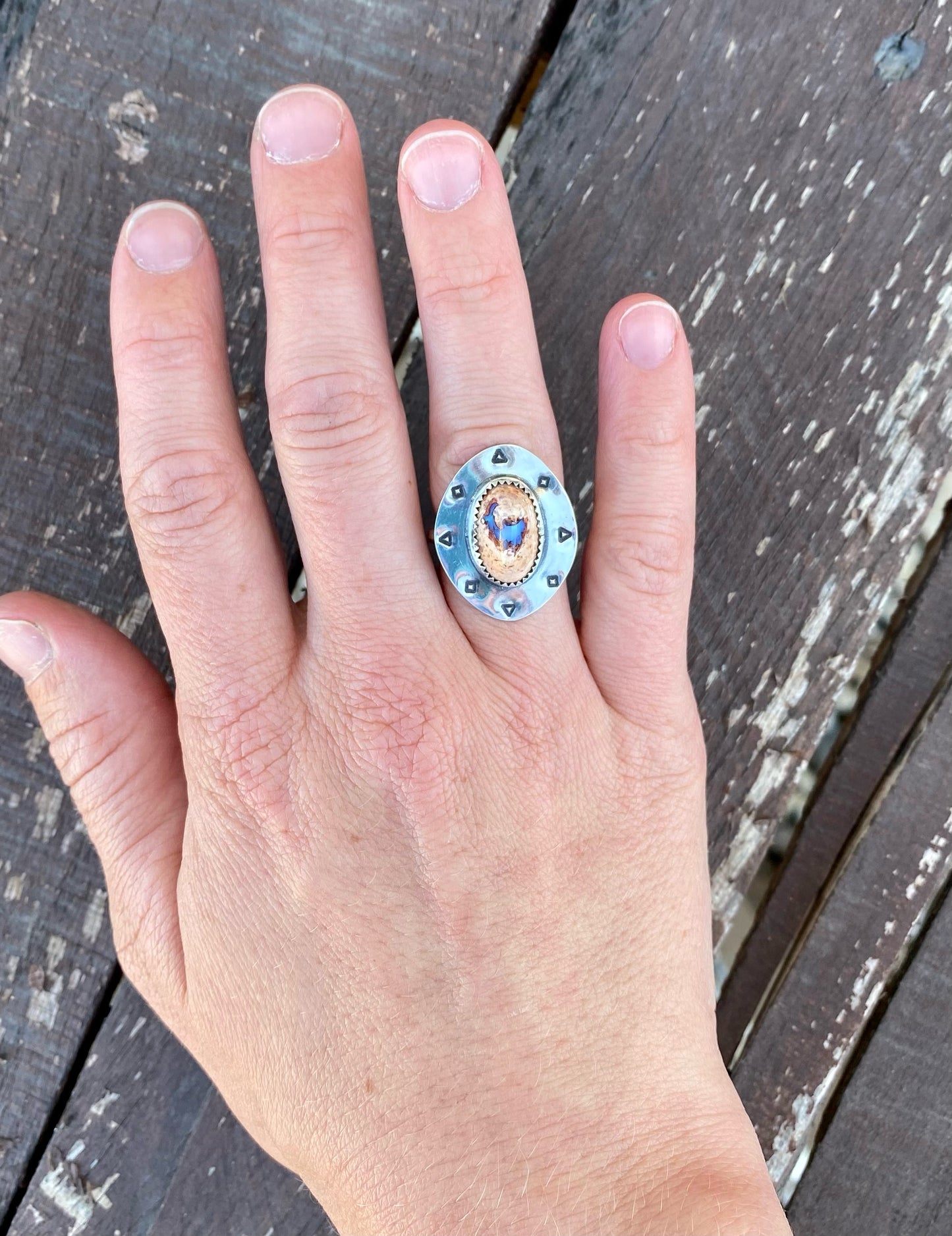 Mexican Fire Opal Stamped Ring