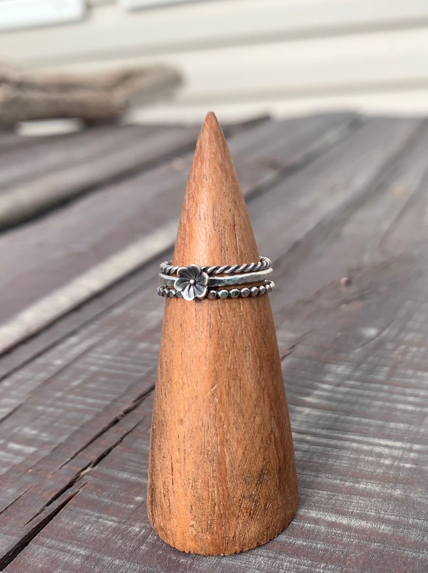 Hammered Flower Stacking Ring