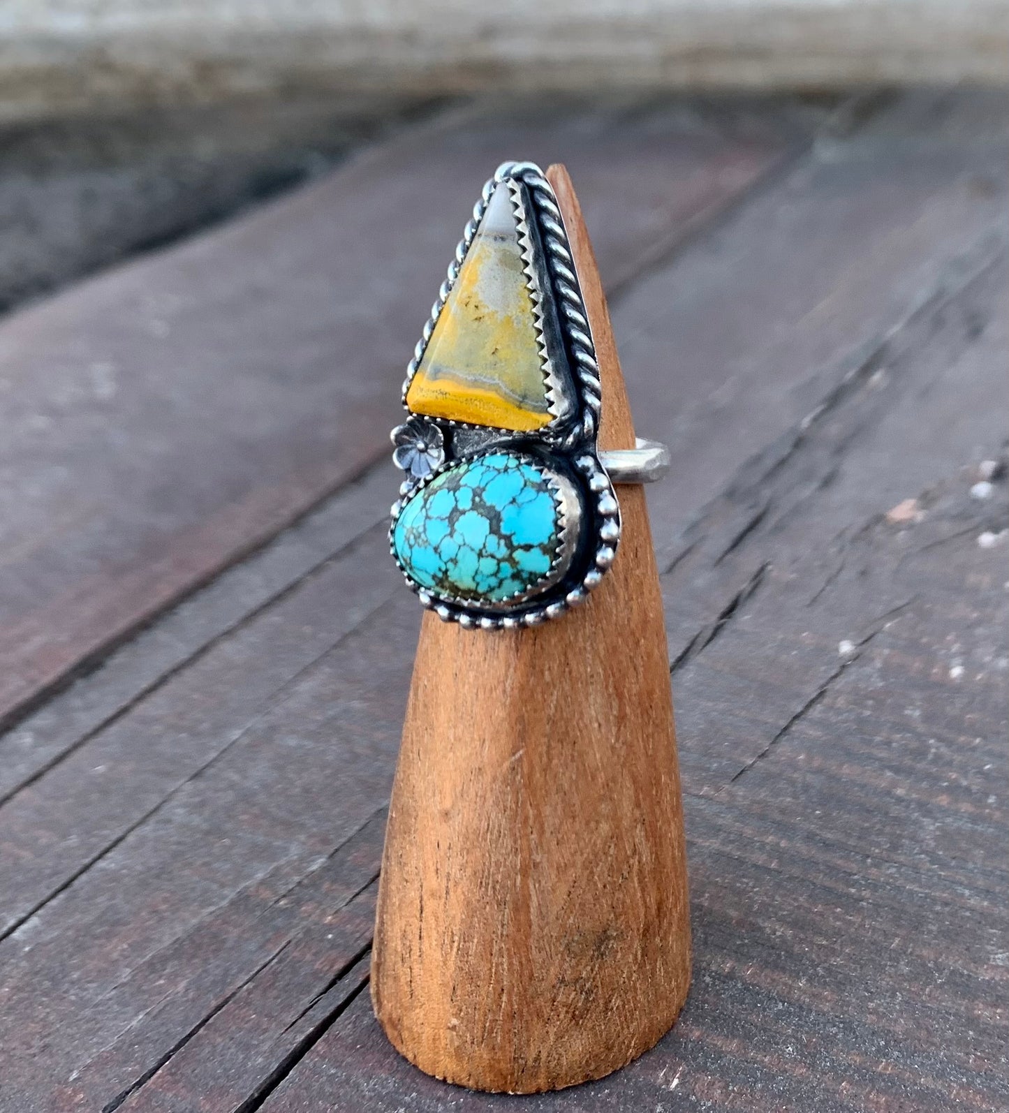 Bumble Bee Jasper & Blue Moon Turquoise Double Ring