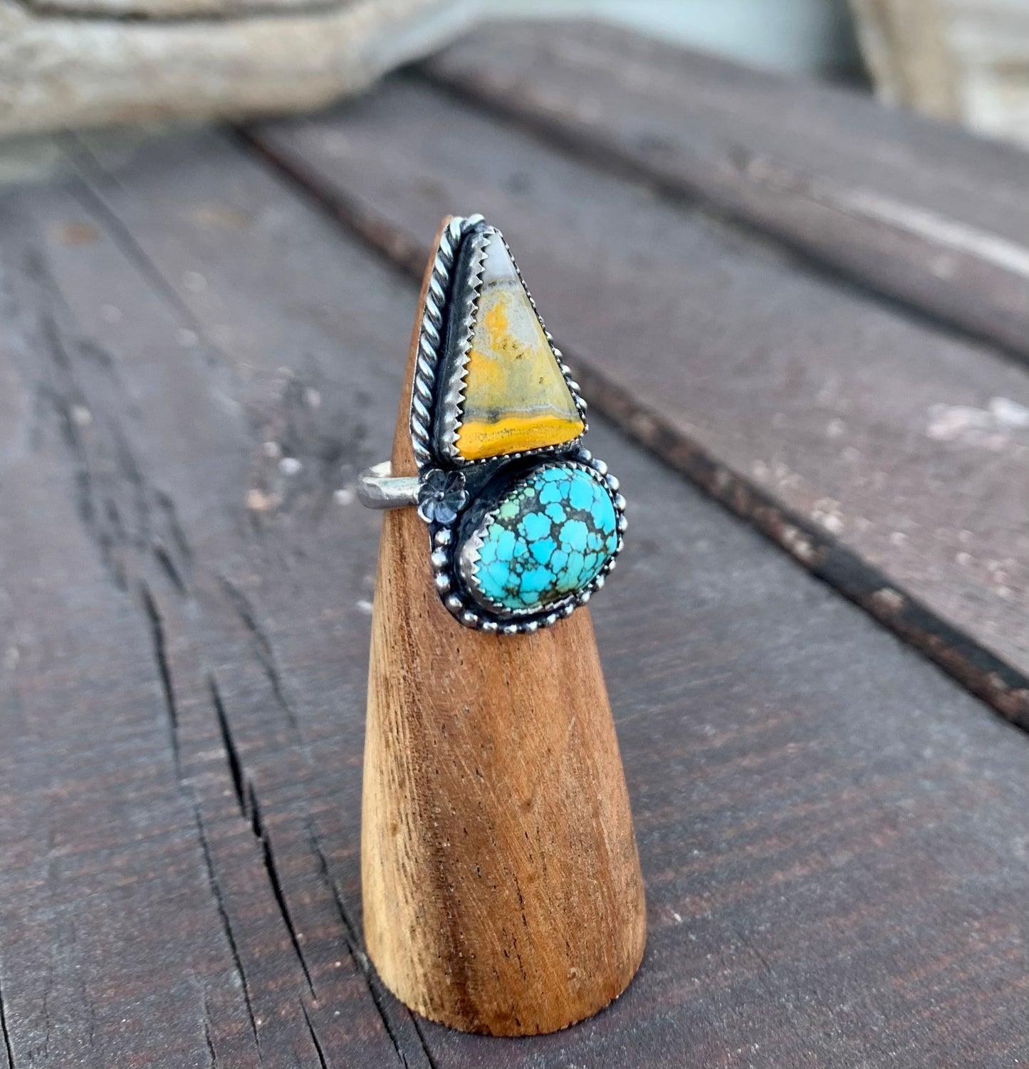 Bumble Bee Jasper & Blue Moon Turquoise Double Ring