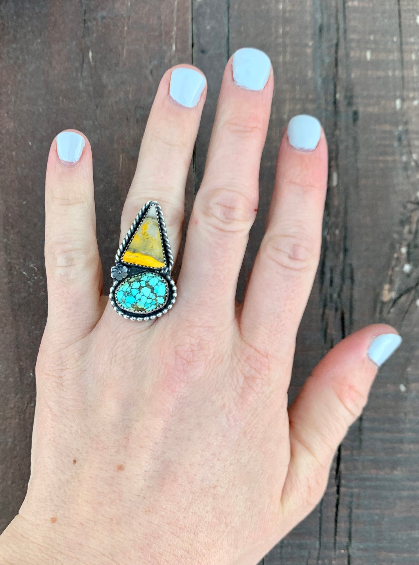 Bumble Bee Jasper & Blue Moon Turquoise Double Ring