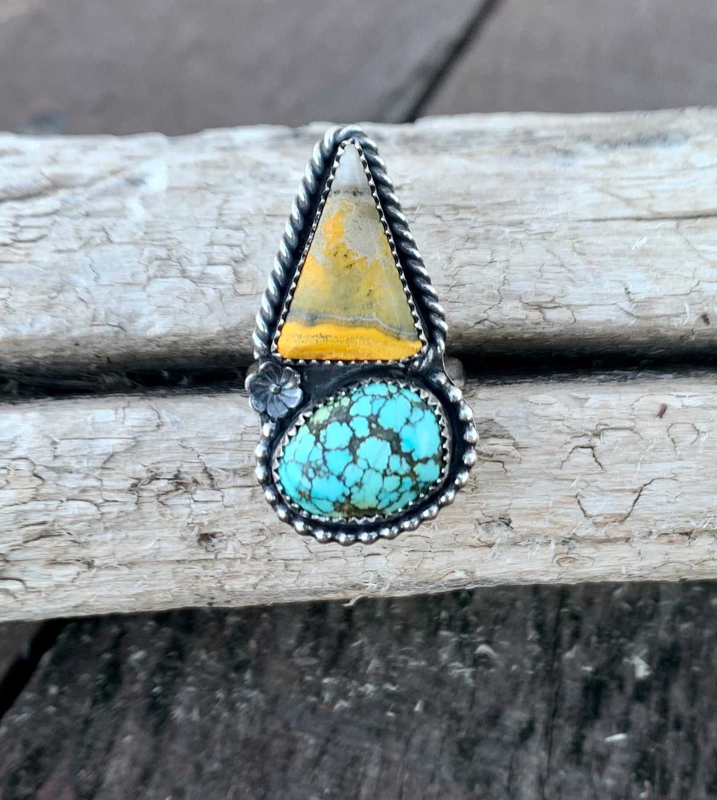 Bumble Bee Jasper & Blue Moon Turquoise Double Ring