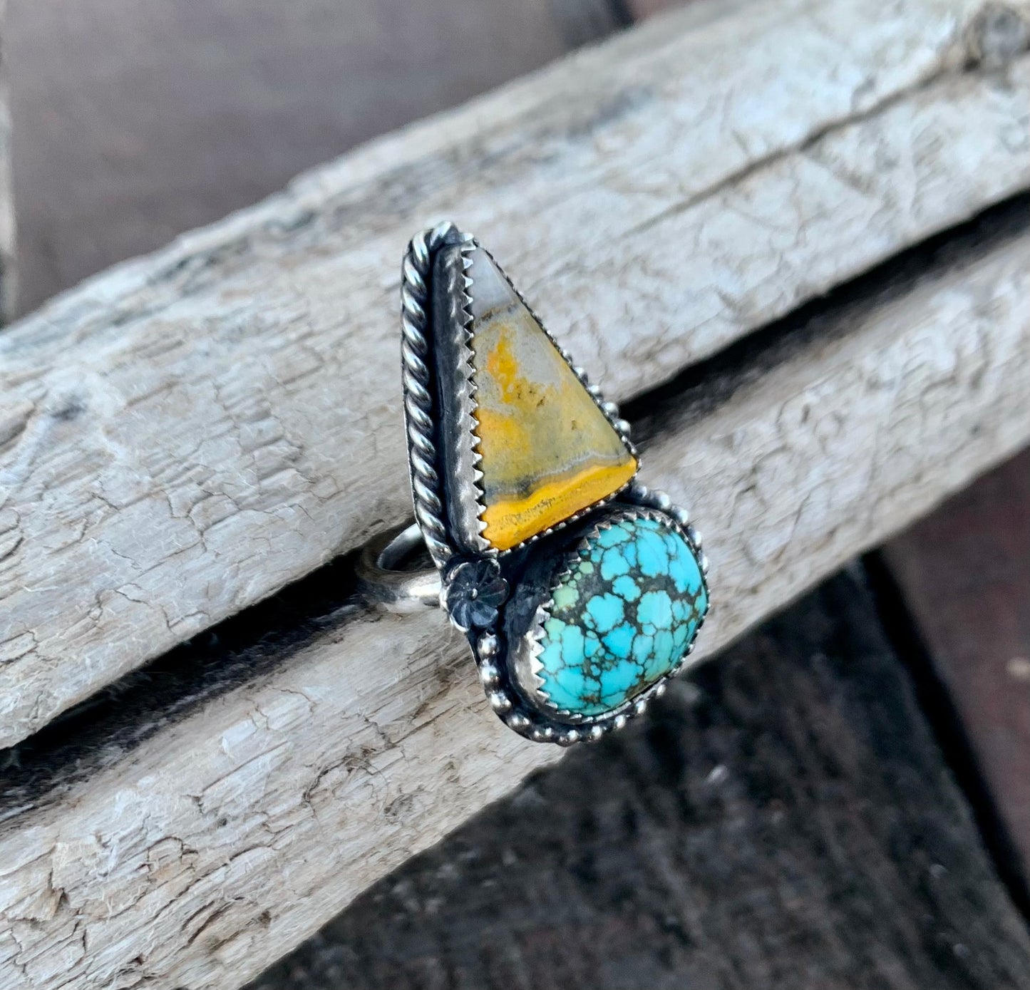 Bumble Bee Jasper & Blue Moon Turquoise Double Ring