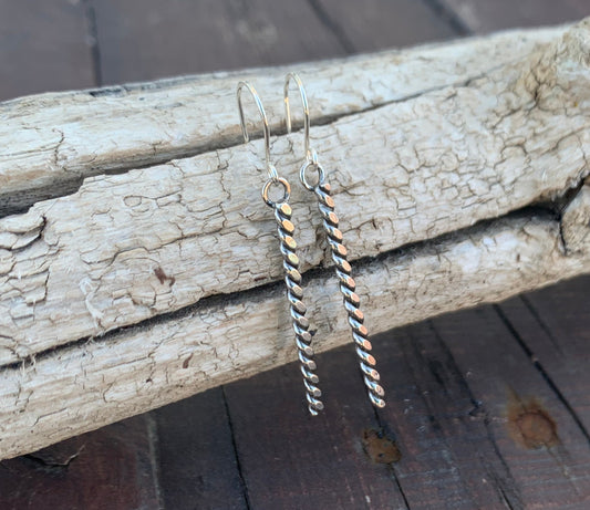 Twisted Silver Wire Dangle Earrings